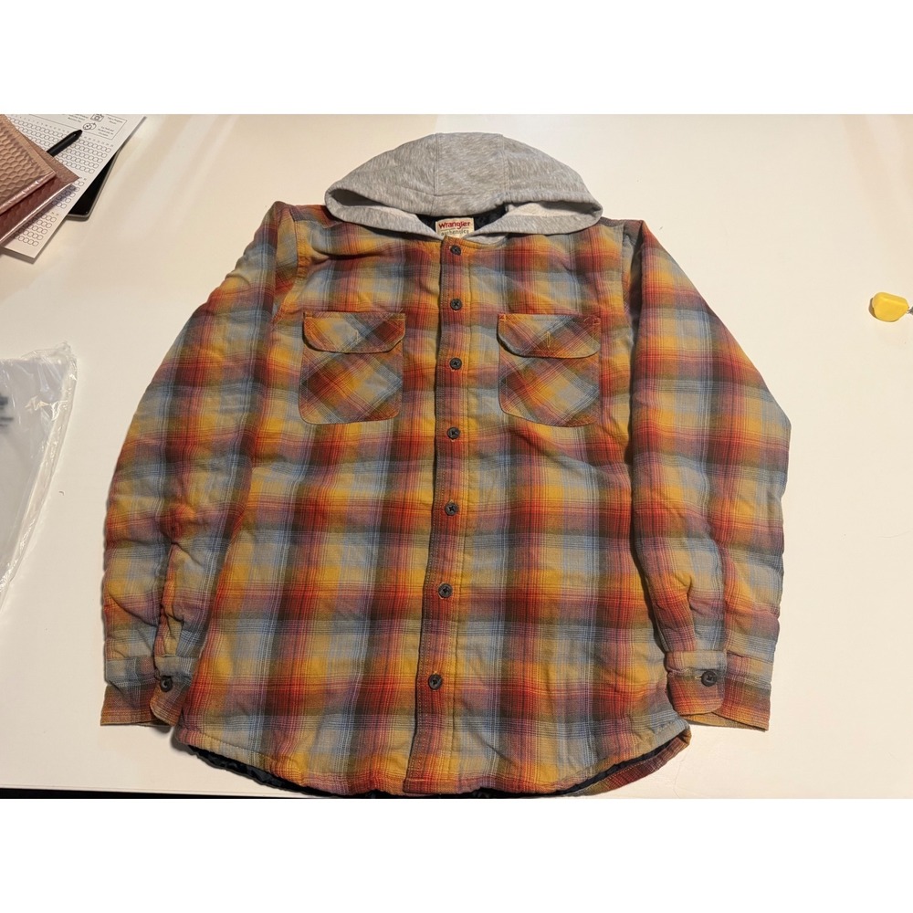 Wrangler Authentics Mens Plaid Hooded Shirt Jacket Quilted Lined Multicolor
